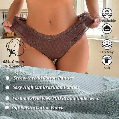 10PCS/Set Women Lace Cotton Panties Sexy Low-Waist Brazilian Panties Solid Color Female Soft Underwear Ladies Intimates Lingerie