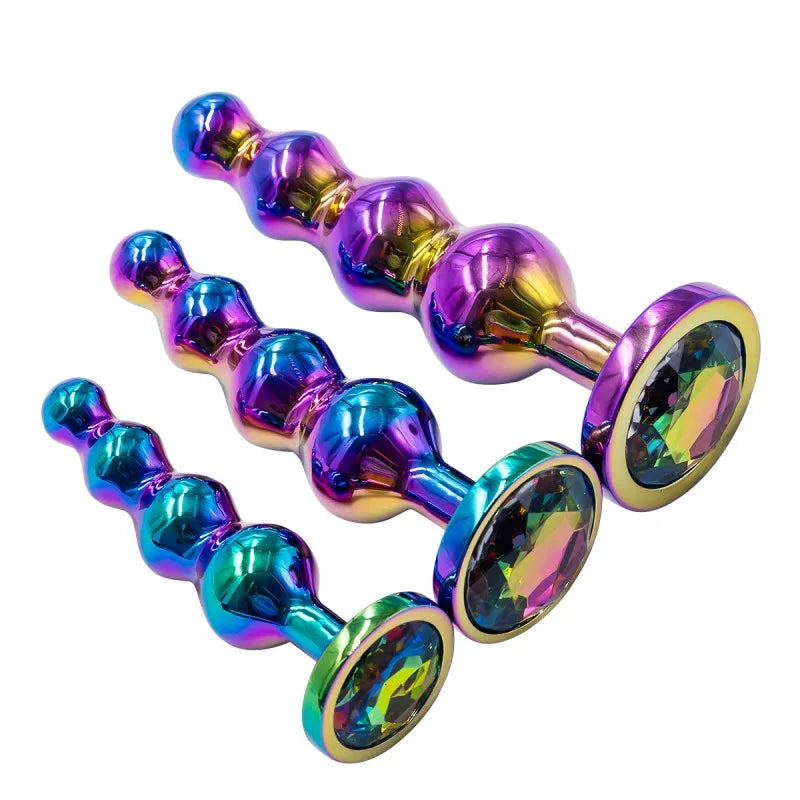 Premium Metal Anal Beads Pink Crysta