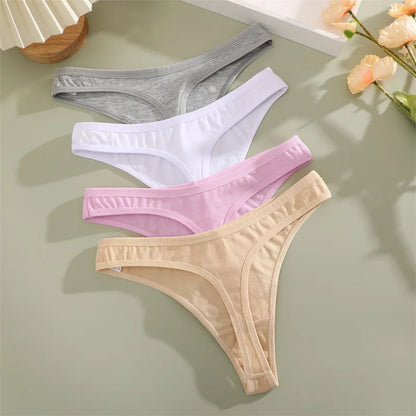 8PCS Women Cotton Thongs Sexy V Waist G-String Panties Seamless Soft Underwear for Women Solid Color Girls Intimates Lingerie