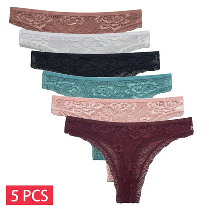 5 Pcs/Set Women's Underwear M-XL Sexy G-string Floral Transparent Female Underpants Lingerie Lace Thongs Woman Panties