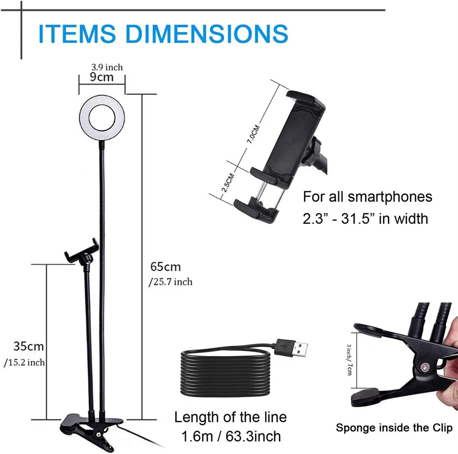 Flexible Phone Holder LED Light Tripod