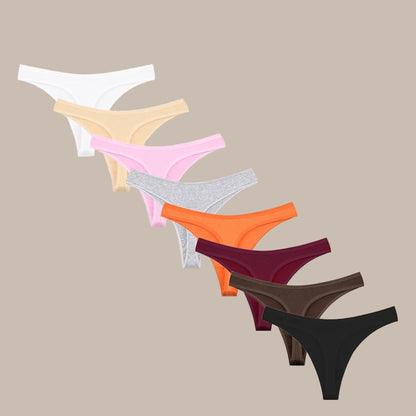 8PCS Women Cotton Thongs Sexy V Waist G-String Panties Seamless Soft Underwear for Women Solid Color Girls Intimates Lingerie