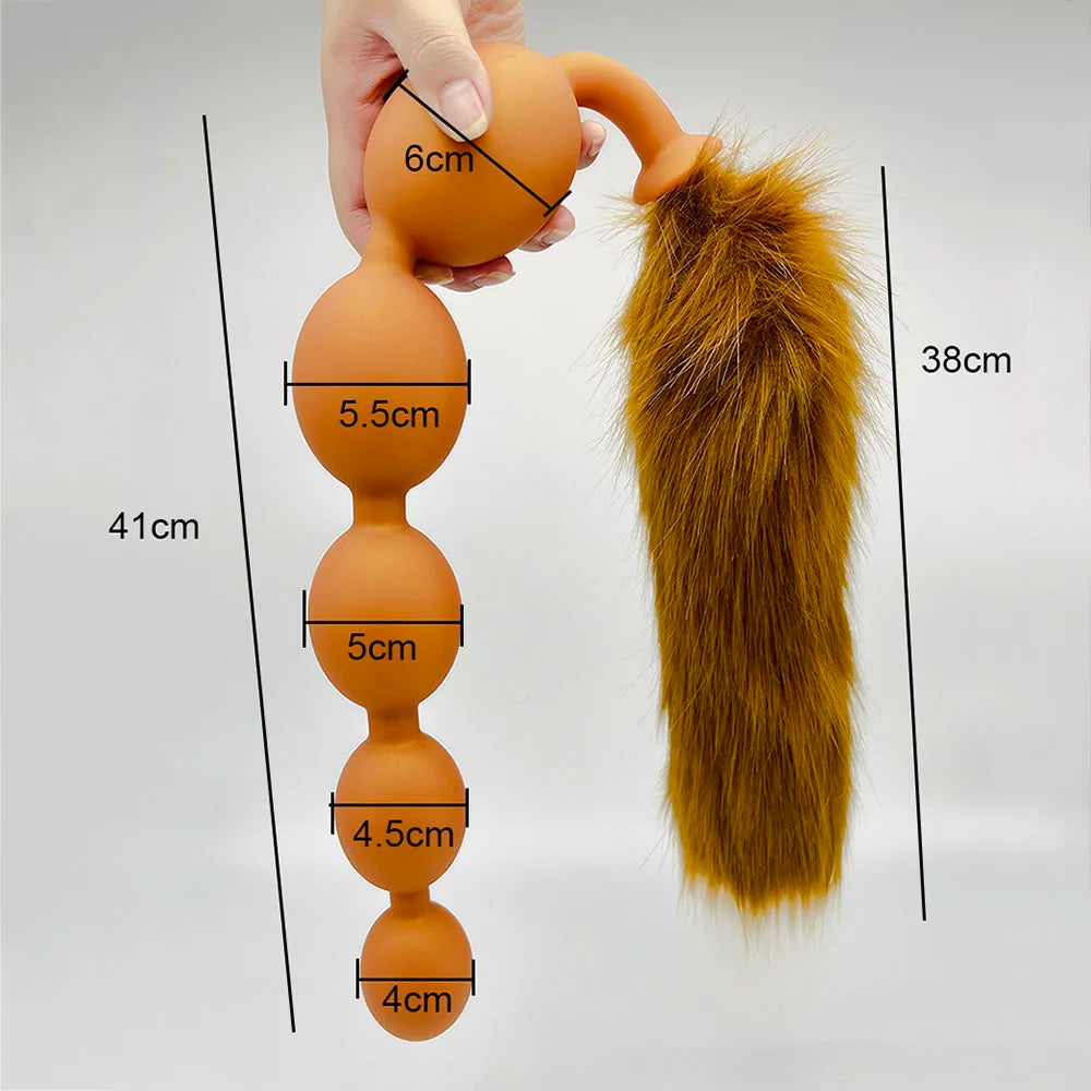 Huge 9 Ball Anal Plug Tail Sex Toys For Men Women Anal Dilator Soft Butt Plug with Tail Anal Beads Sex Party Erotic Toy Butplug