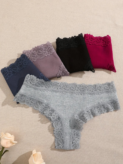 10PCS/Set Women Lace Cotton Panties Sexy Low-Waist Brazilian Panties Solid Color Female Soft Underwear Ladies Intimates Lingerie