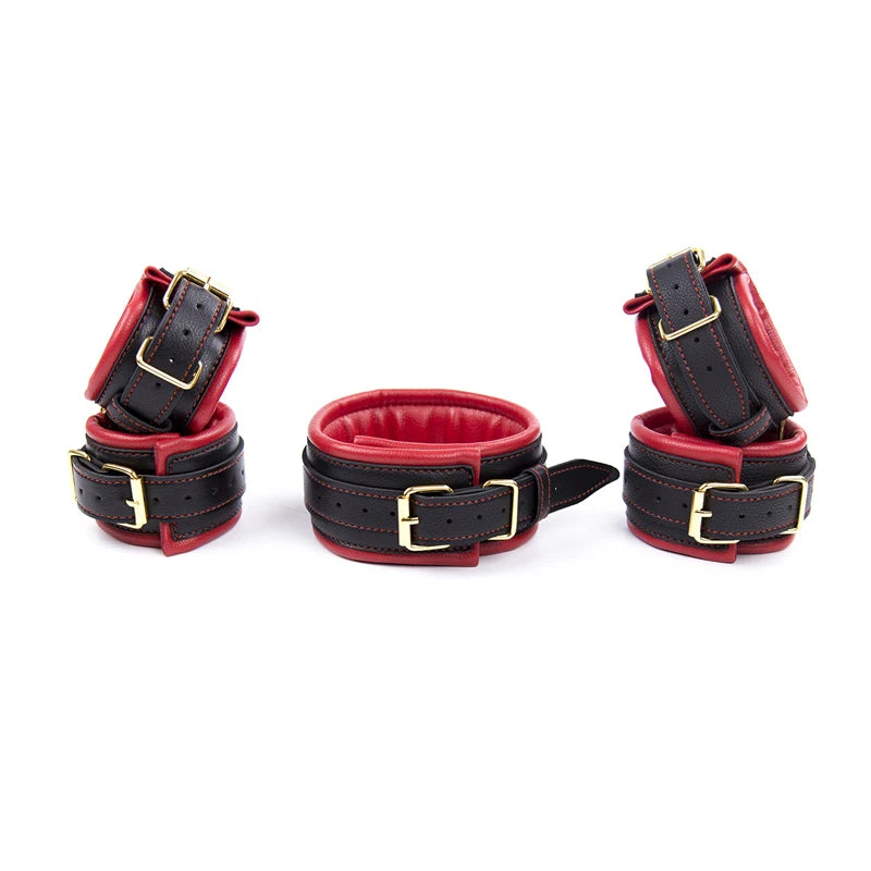 3-Piece Leather Collar, Wrist & Ankle Cuff Set