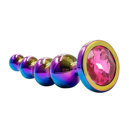 Premium Metal Anal Beads Pink Crysta
