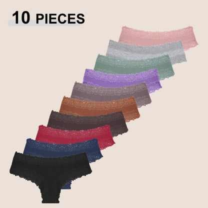 10PCS/Set Women Lace Cotton Panties Sexy Low-Waist Brazilian Panties Solid Color Female Soft Underwear Ladies Intimates Lingerie