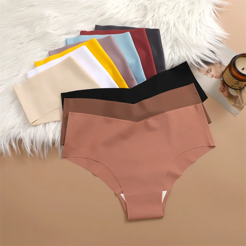10PCS Seamless Women Panties V Waist Briefs Sexy Low Rise Underwear for Female Solid Color Ice Ultra Thin Breathable Lingere