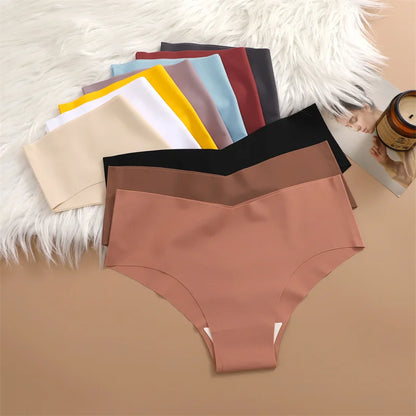 10PCS Seamless Women Panties V Waist Briefs Sexy Low Rise Underwear for Female Solid Color Ice Ultra Thin Breathable Lingere