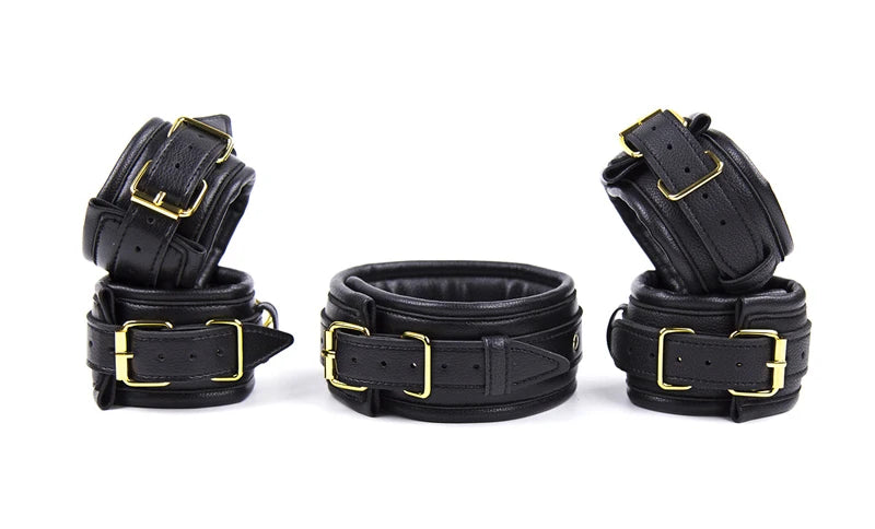 3-Piece Leather Collar, Wrist & Ankle Cuff Set