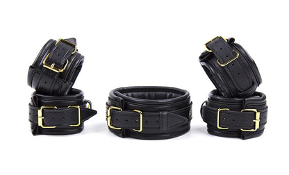 3-Piece Leather Collar, Wrist & Ankle Cuff Set