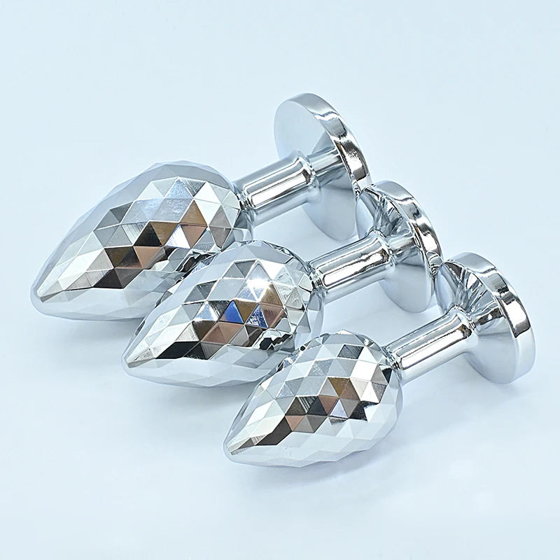 Silvery Stainless Steel Diamond Surface Anal Plug Dildo Crystal Base Butt Plug Analplug Sex Toys For Woman Adult Toys Anal Toys