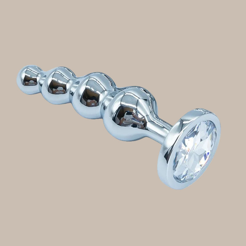 Premium Metal Anal Beads Pink Crysta
