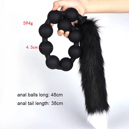 Huge 9 Ball Anal Plug Tail Sex Toys For Men Women Anal Dilator Soft Butt Plug with Tail Anal Beads Sex Party Erotic Toy Butplug