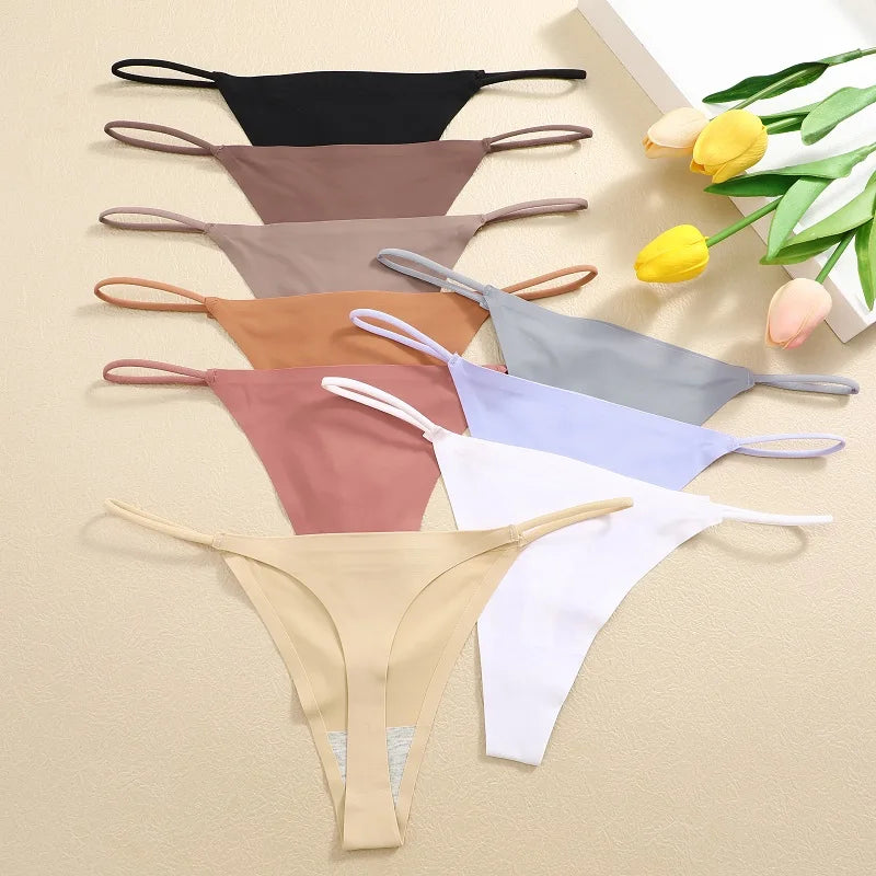 9PCS Seamless Panties Women's G-String Thongs Solid Color No Trace Underwear Female Low Rise Sexy Lingerie Comfortable Underpant