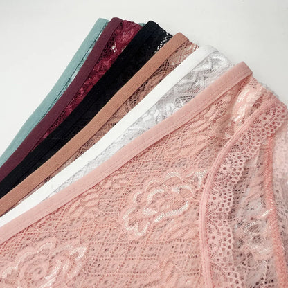 5 PCS/Set Mesh Briefs Big Size M-XL Lace Hollow Out Panties Sexy Transparent Underwear Low Rise Panties Girls Intimates Lingerie