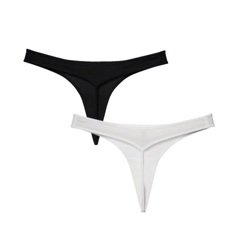2 Pcs T-back Cotton Thong Underwear for Women Sports Ladies Seamless Panties Low Rise Solid Sexy Tanga