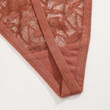 7Pcs/Set Women's Lace Panties Sexy Hollow Out Floral Thongs Solid Color Low Rise Thongs Fashion Cozy Breathable G-String S-XL