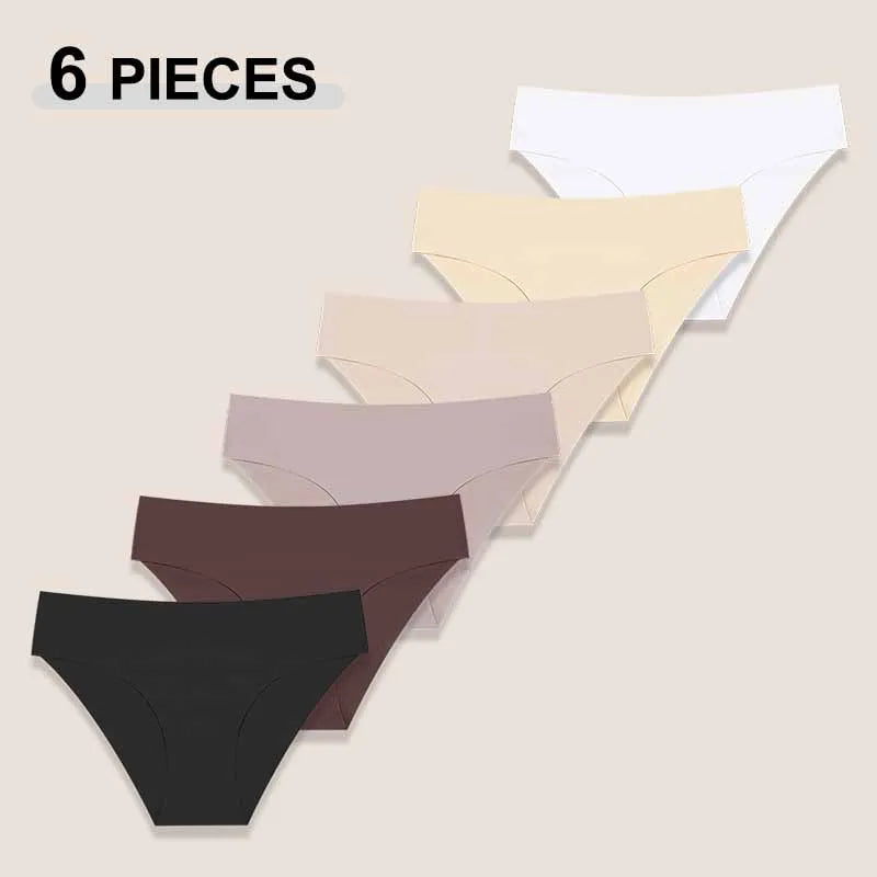 6Pcs/Set Sexy Traceless Panties For Women Seamless Low Waist Breathable Briefs High Elastic Solid Color Lingerie Cozy Underpants