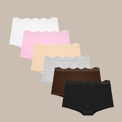 6Pcs/Set Women's Panties Sexy Lace Cotton Boyshorts Seamless Solid Color Comfortable Breathable Underwear Female Sports Boxers