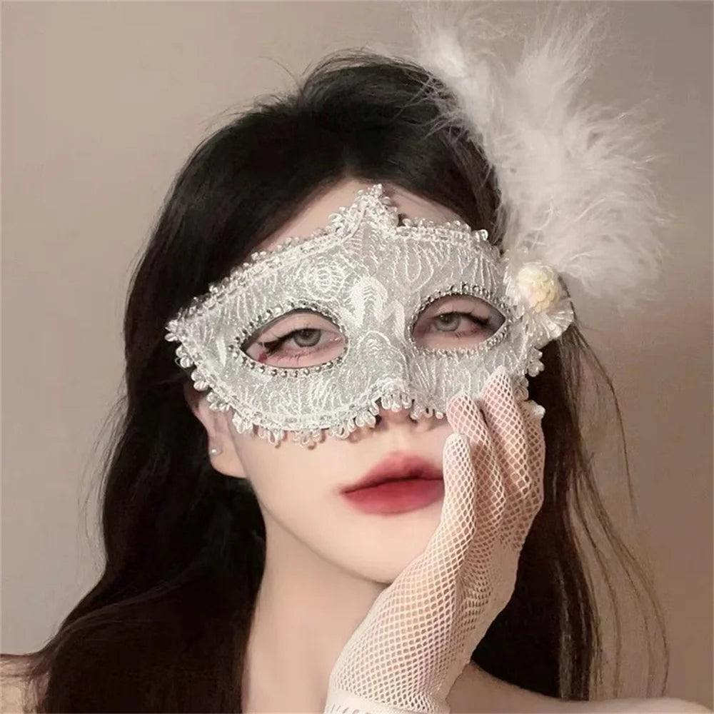 Luxury Lace & Feather Masquerade Mask