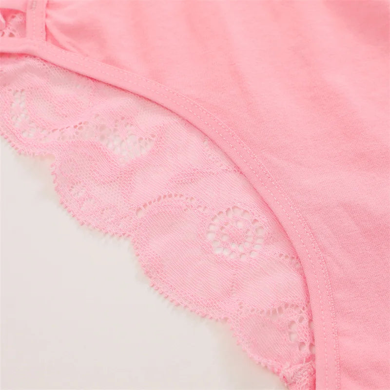 7PCS/Set Women Floral Lace Panties Sexy Low-Waist Briefs Female Hollow Out Breathable Underwear Cotton Soft Lingerie Solid Color