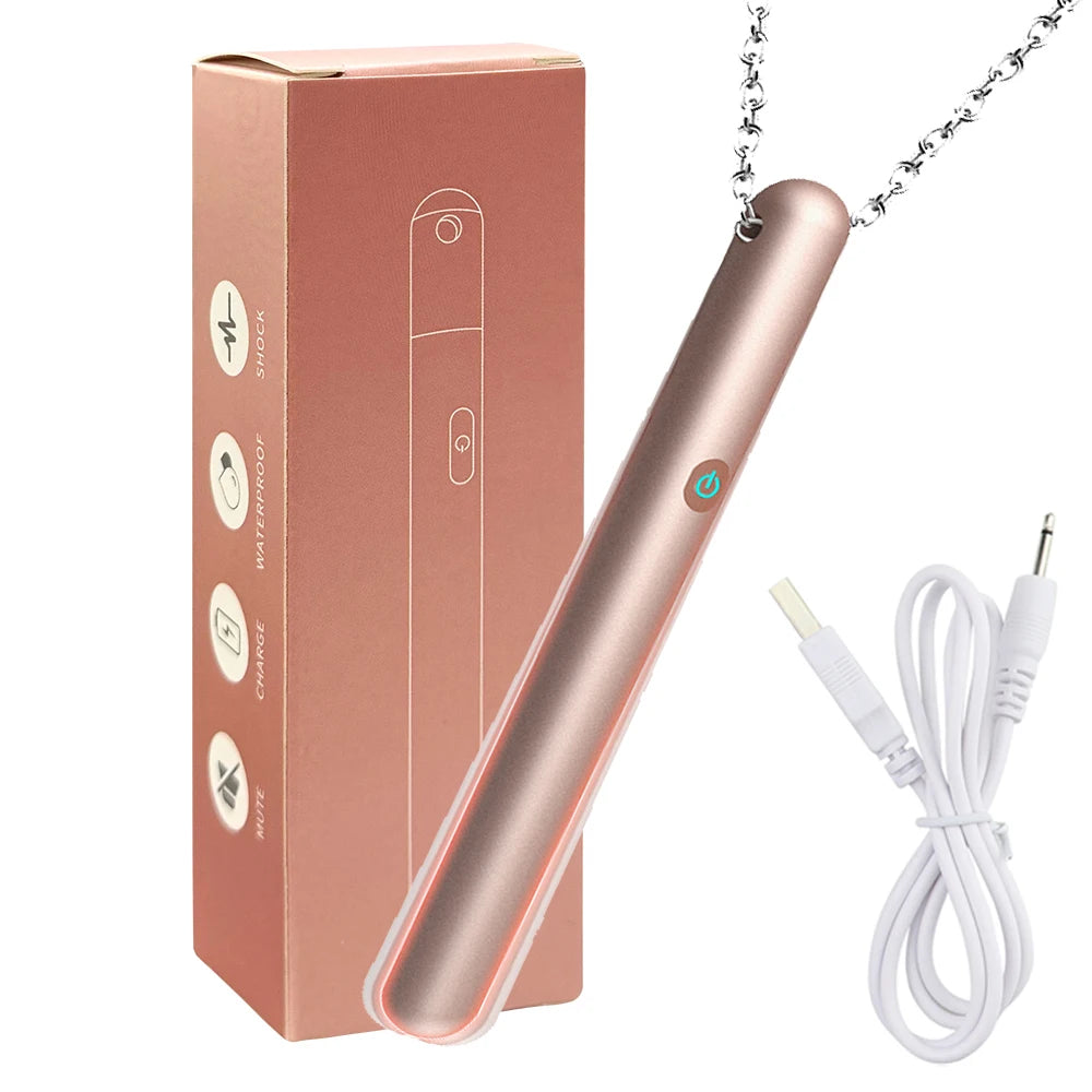 Portable Metal Love Bullet Vibrator Necklace with Chain Nipple G-spot Stimulator Anal Plug Waterproof Sex Toys for Adult Women