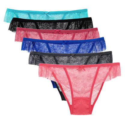 5 PCS/Set Mesh Briefs Big Size M-XL Lace Hollow Out Panties Sexy Transparent Underwear Low Rise Panties Girls Intimates Lingerie