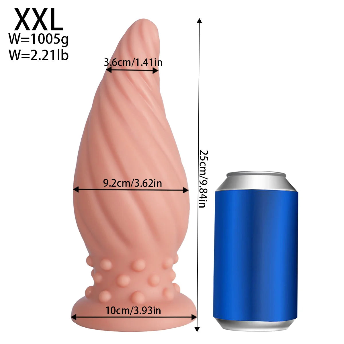 Spiral-Tip Silicone Anal Plug — Textured 5 Sizes S to XL