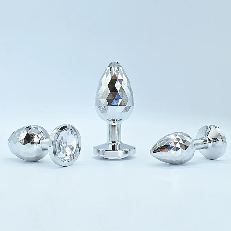 Silvery Stainless Steel Diamond Surface Anal Plug Dildo Crystal Base Butt Plug Analplug Sex Toys For Woman Adult Toys Anal Toys