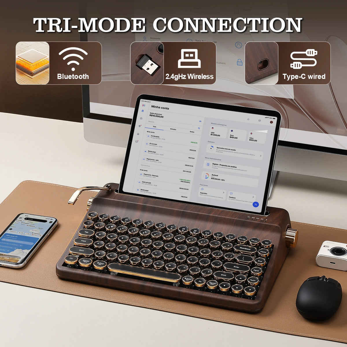 Creme Beige Premium Keyboard Golden