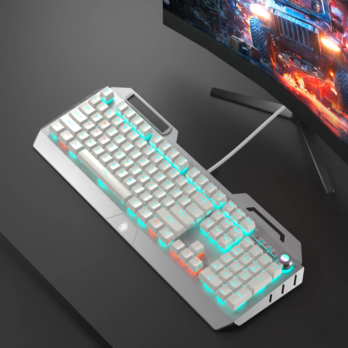 EWEADN Wired Mechanical Gaming Keyboard, Knob Blue Switch,104-Key,Ergonomic, Durable,Gaming/Typing, Laptops/PCs, Esports/Gaming