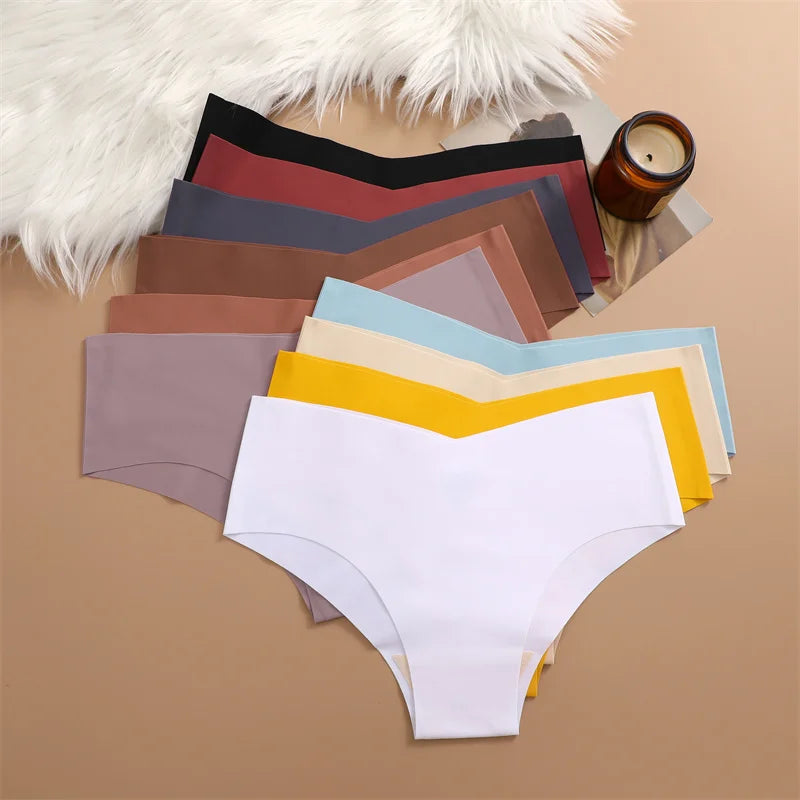 10PCS Seamless Women Panties V Waist Briefs Sexy Low Rise Underwear for Female Solid Color Ice Ultra Thin Breathable Lingere