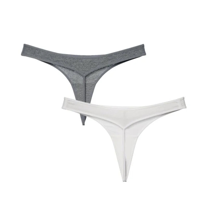 2 Pcs T-back Cotton Thong Underwear for Women Sports Ladies Seamless Panties Low Rise Solid Sexy Tanga