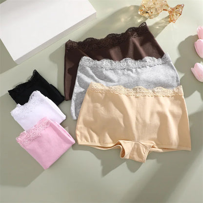 6Pcs/Set Women's Panties Sexy Lace Cotton Boyshorts Seamless Solid Color Comfortable Breathable Underwear Female Sports Boxers