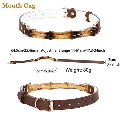 Bamboo Joint Bdsm Handcuffs Anklecuffs Open Mouth Gag Bdsm Collar PU Leather Slave Bondage Sex Toys for Woman Men SM Product