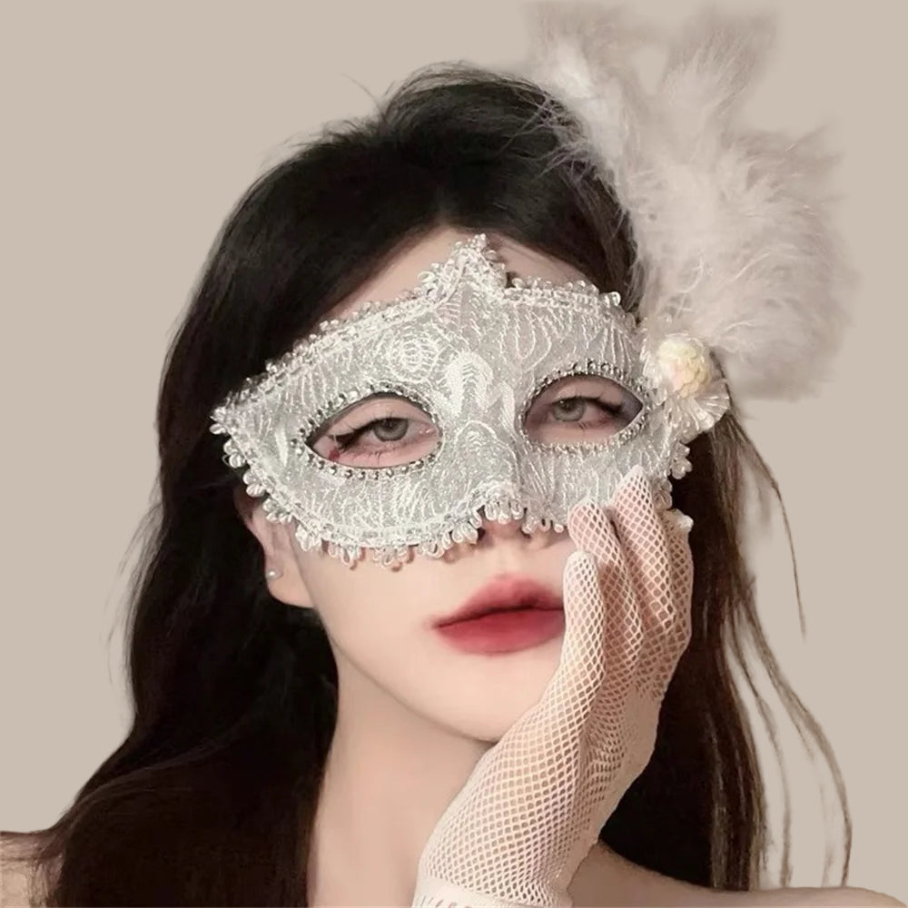 Luxury Lace & Feather Masquerade Mask