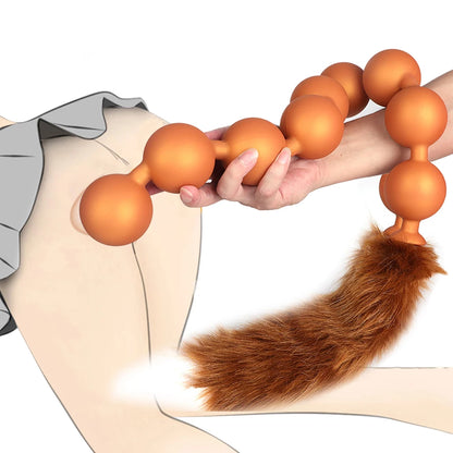 Huge 9 Ball Anal Plug Tail Sex Toys For Men Women Anal Dilator Soft Butt Plug with Tail Anal Beads Sex Party Erotic Toy Butplug