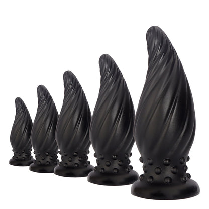 Spiral-Tip Silicone Anal Plug — Textured 5 Sizes S to XL