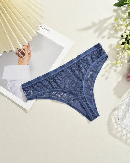 6Pcs/Set Sexy Lace Floral Panties For Women Simple Solid Color Low Rise High Quality Thongs Trendy Transparent Intimate Lingerie