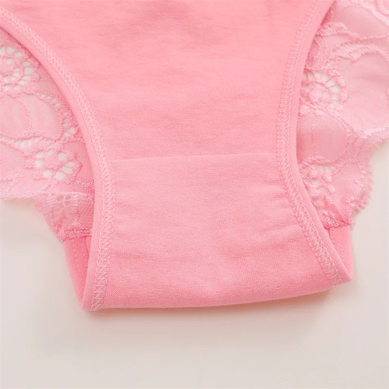 7PCS/Set Women Floral Lace Panties Sexy Low-Waist Briefs Female Hollow Out Breathable Underwear Cotton Soft Lingerie Solid Color