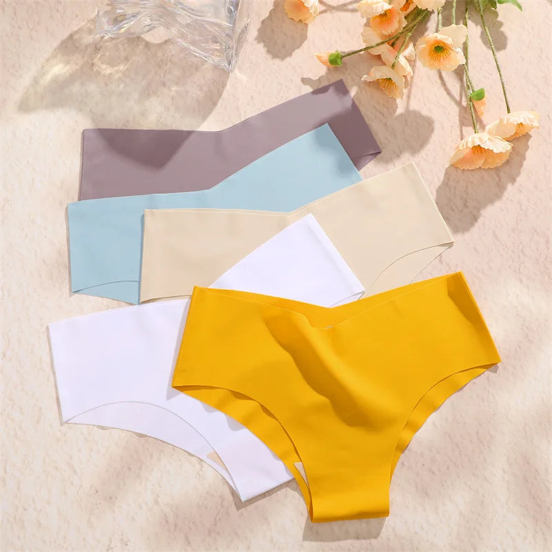10PCS Seamless Women Panties V Waist Briefs Sexy Low Rise Underwear for Female Solid Color Ice Ultra Thin Breathable Lingere