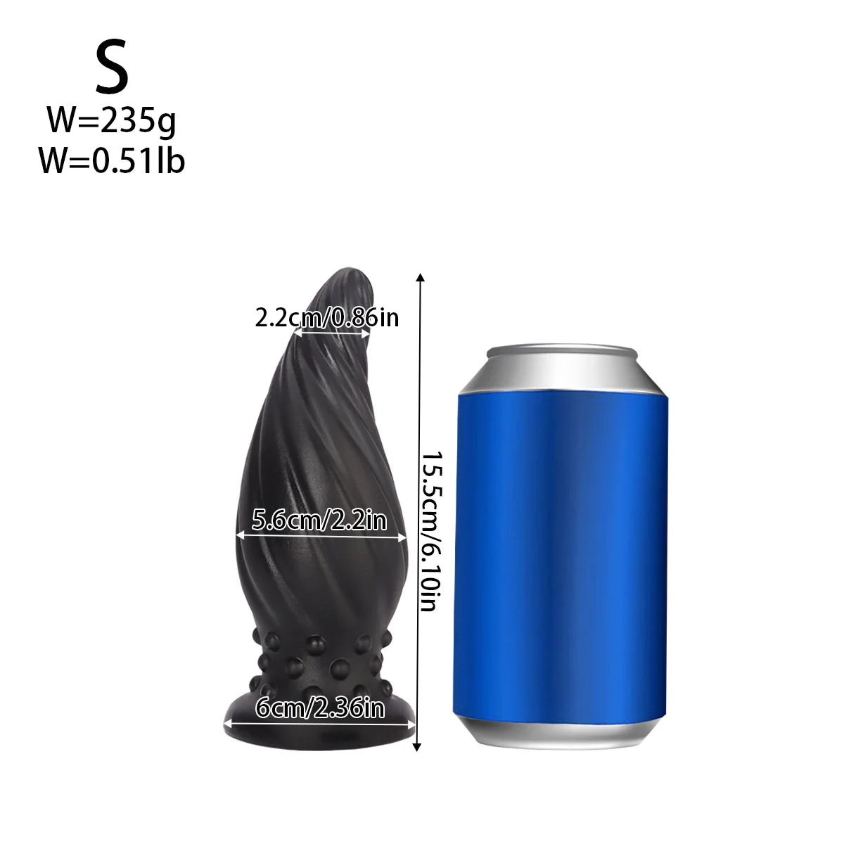 Spiral-Tip Silicone Anal Plug — Textured 5 Sizes S to XL