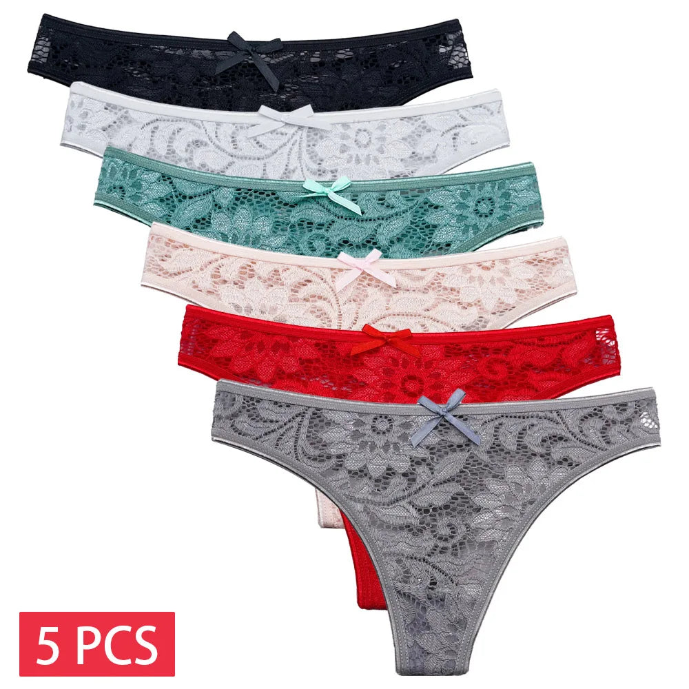 5 Pcs/Set Women's Underwear M-XL Sexy G-string Floral Transparent Female Underpants Lingerie Lace Thongs Woman Panties