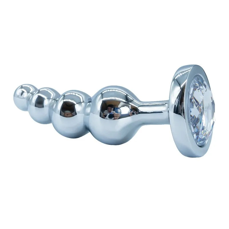 Premium Metal Anal Beads Pink Crysta