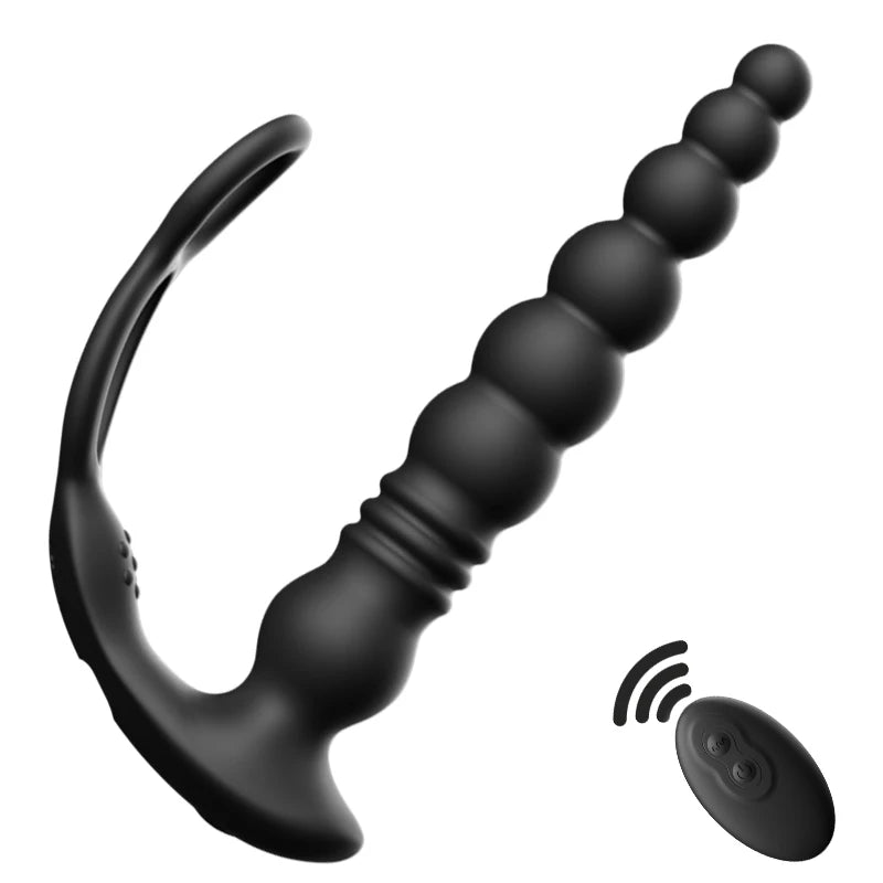 Thrusting Anal Beads Vibrator for Male Prostate Massager Penetrate Anal Sex Toy Butt Plug Masturbator for Gay Men Penis Ring