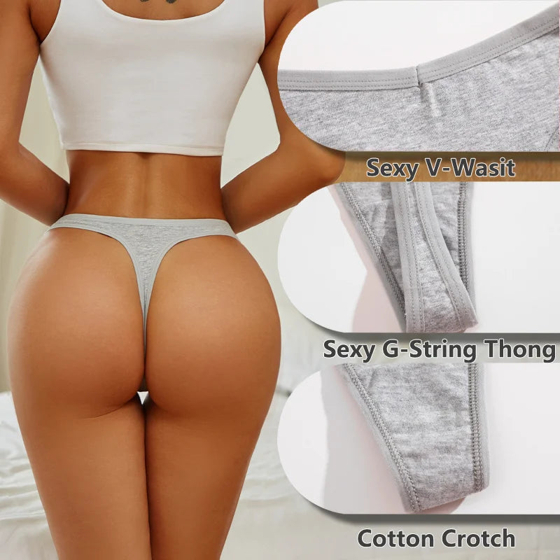 8PCS Women Cotton Thongs Sexy V Waist G-String Panties Seamless Soft Underwear for Women Solid Color Girls Intimates Lingerie
