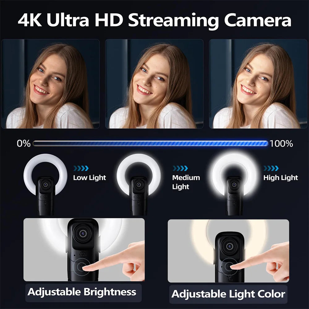 AI Autofocus 4K Webcam With Light