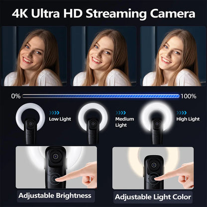 AI Autofocus 4K Webcam With Light