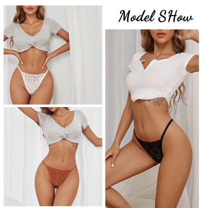 7Pcs/Set Women's Lace Panties Sexy Hollow Out Floral Thongs Solid Color Low Rise Thongs Fashion Cozy Breathable G-String S-XL